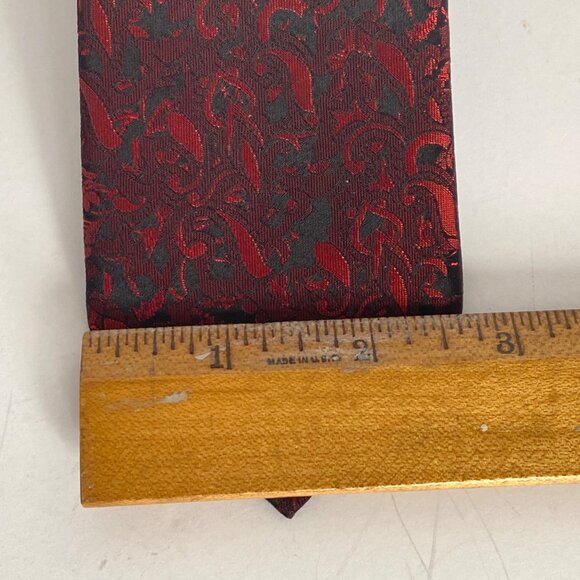 Wembley Wemlon Skinny Retro Red Black Brocade Polyester Washable Neck Tie 53in - Picture 6 of 8